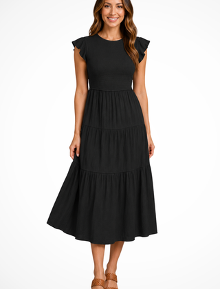 Women's Elegant Flutter Sleeve Midi Dress | Stylish Shirred Tiered Summer Dress 3