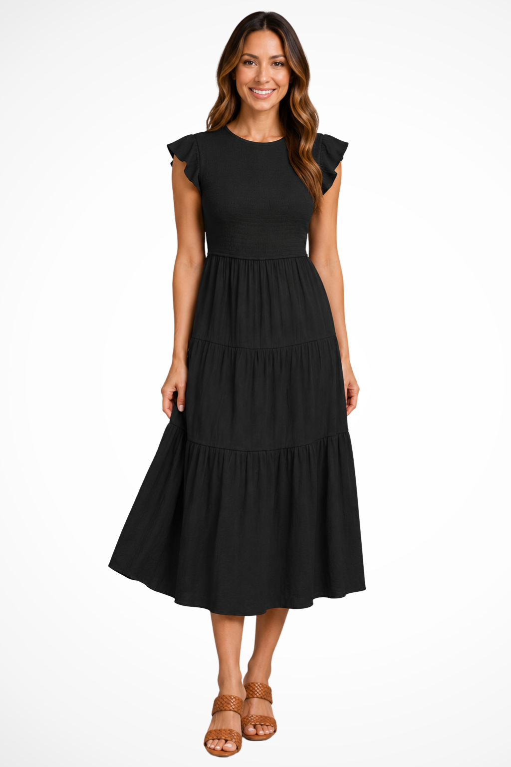 Women's Elegant Flutter Sleeve Midi Dress | Stylish Shirred Tiered Summer Dress 3
