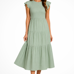 Women's Elegant Flutter Sleeve Midi Dress | Stylish Shirred Tiered Summer Dress 4