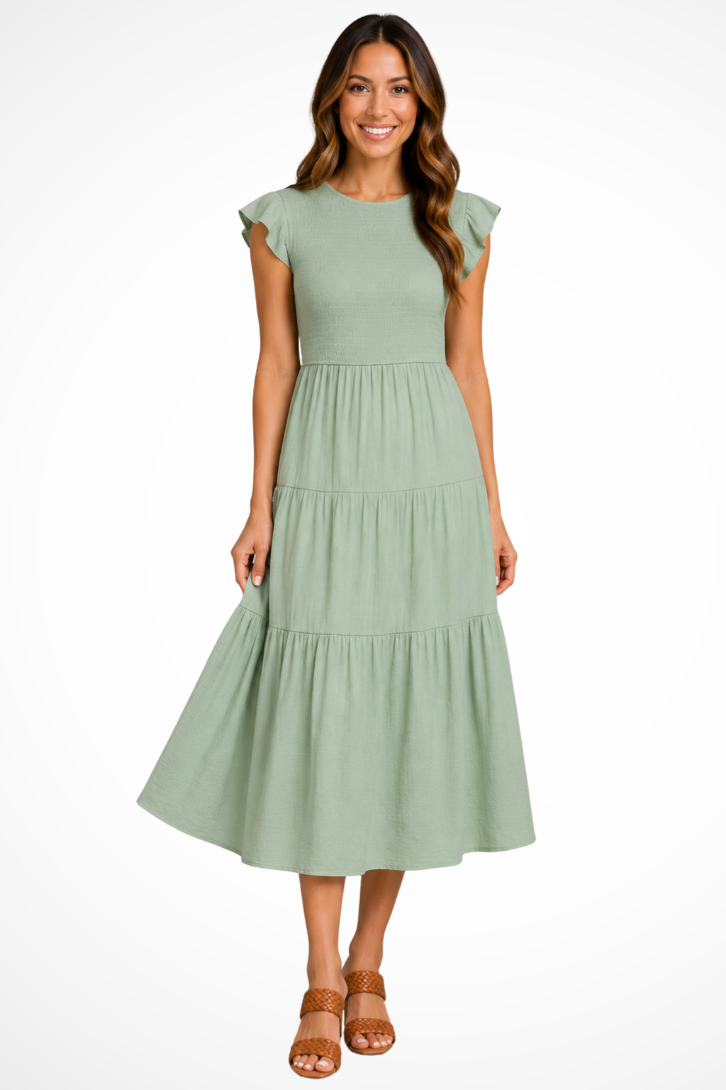 Women's Elegant Flutter Sleeve Midi Dress | Stylish Shirred Tiered Summer Dress 4