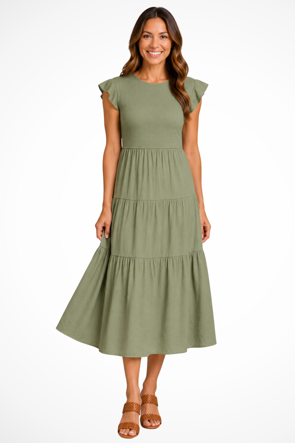 Women's Elegant Flutter Sleeve Midi Dress | Stylish Shirred Tiered Summer Dress 5