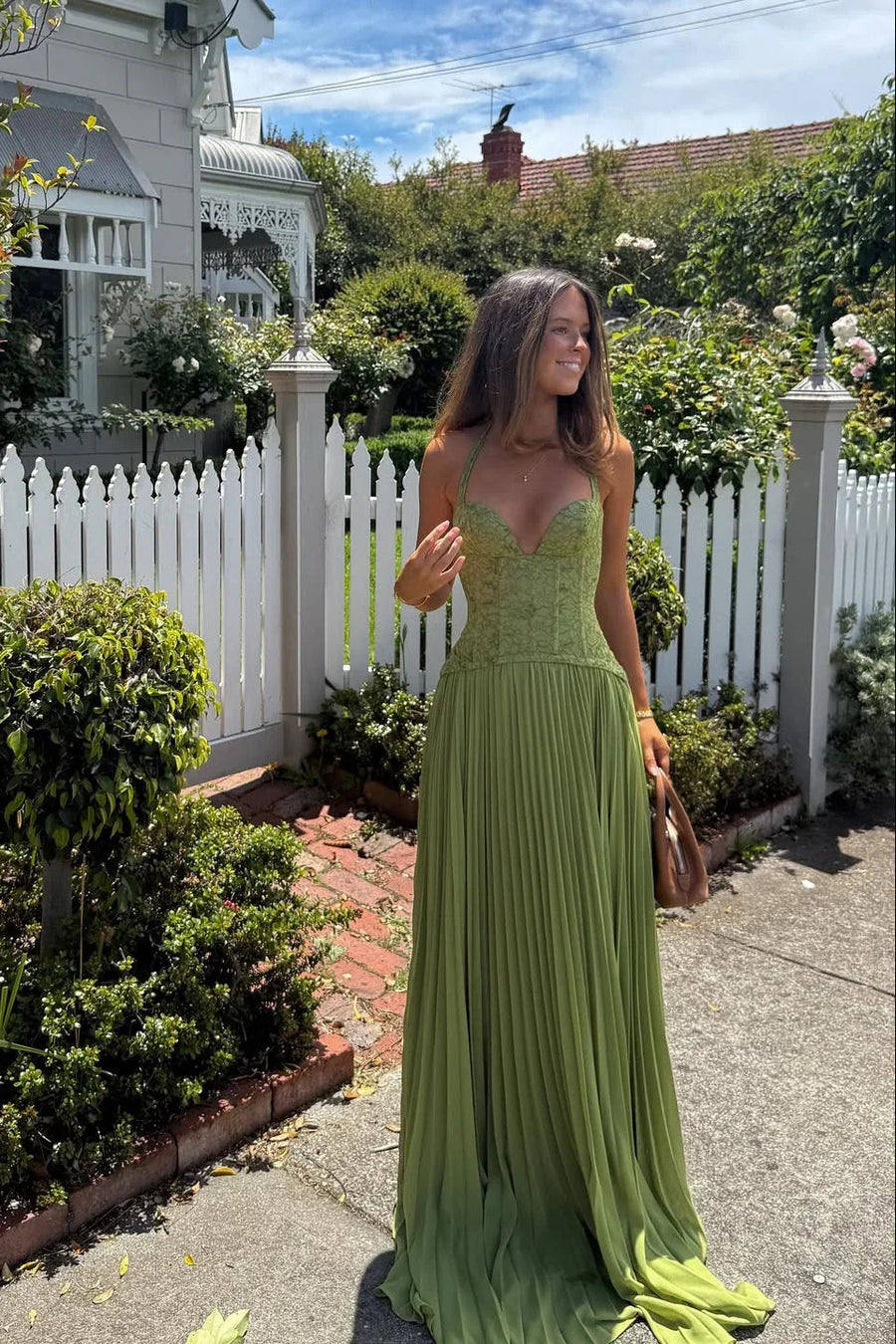 Women's Elegant Green Pleated Corset Dress | Timeless Summer Cocktail Gown 1