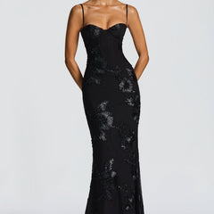 Women's Elegant Lace Maxi Dress | Figure-Hugging Flared Evening Gown 0