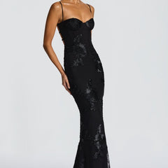 Women's Elegant Lace Maxi Dress | Figure-Hugging Flared Evening Gown 2