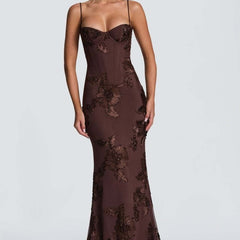 Women's Elegant Lace Maxi Dress | Figure-Hugging Flared Evening Gown 4