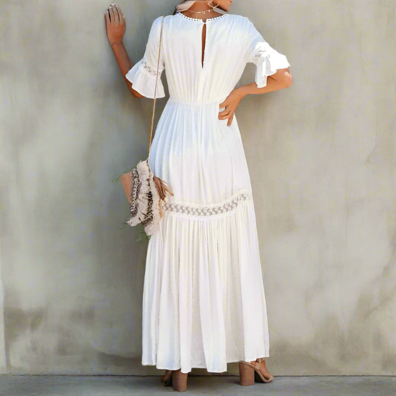 Women's Elegant Lace Maxi Dress | Flattering Flutter Sleeve Deep V-Neck Gown 1