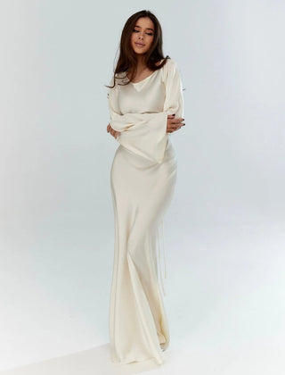 Women's Elegant Maxi Dress | Long Sleeve Flowing Formal Evening Gown 0