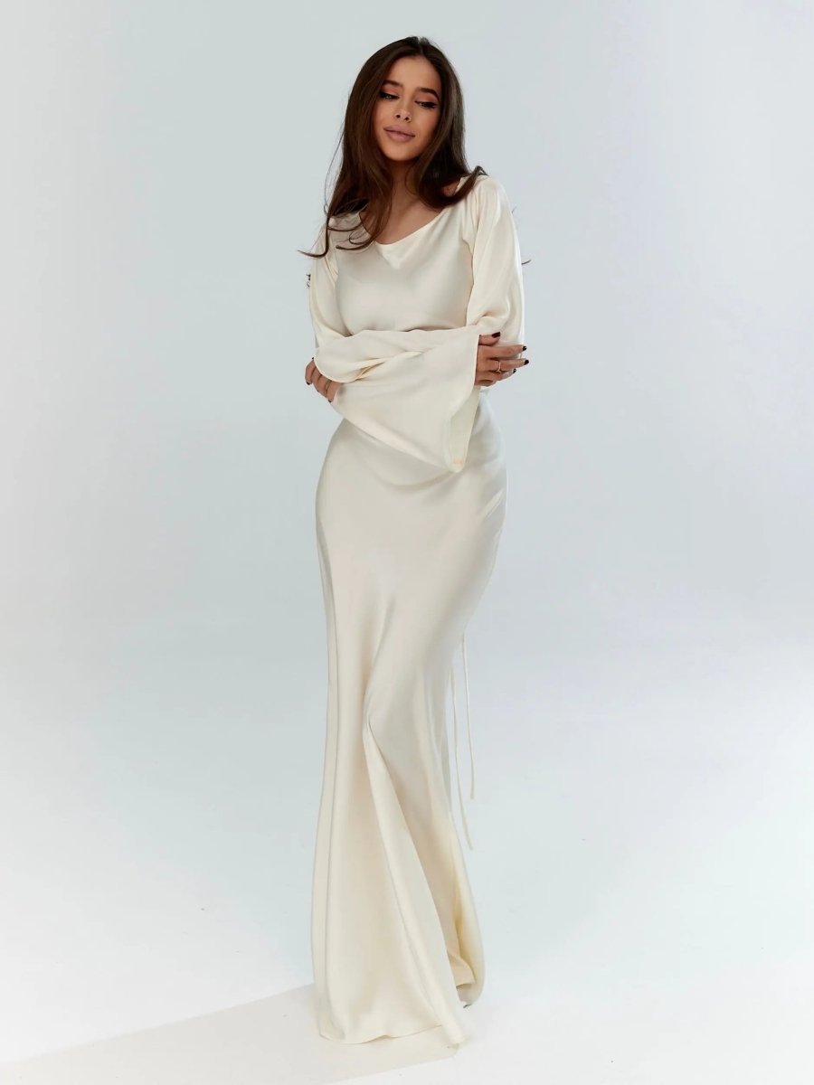 Women's Elegant Maxi Dress | Long Sleeve Flowing Formal Evening Gown 0