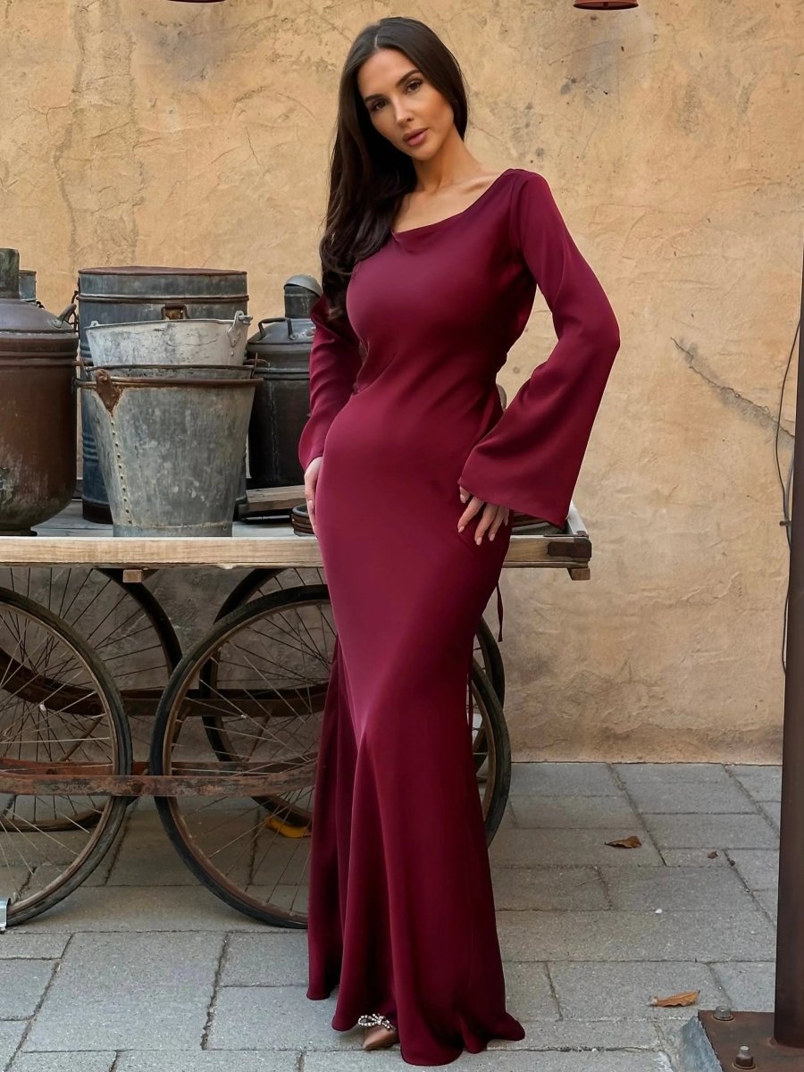 Women's Elegant Maxi Dress | Long Sleeve Flowing Formal Evening Gown 9