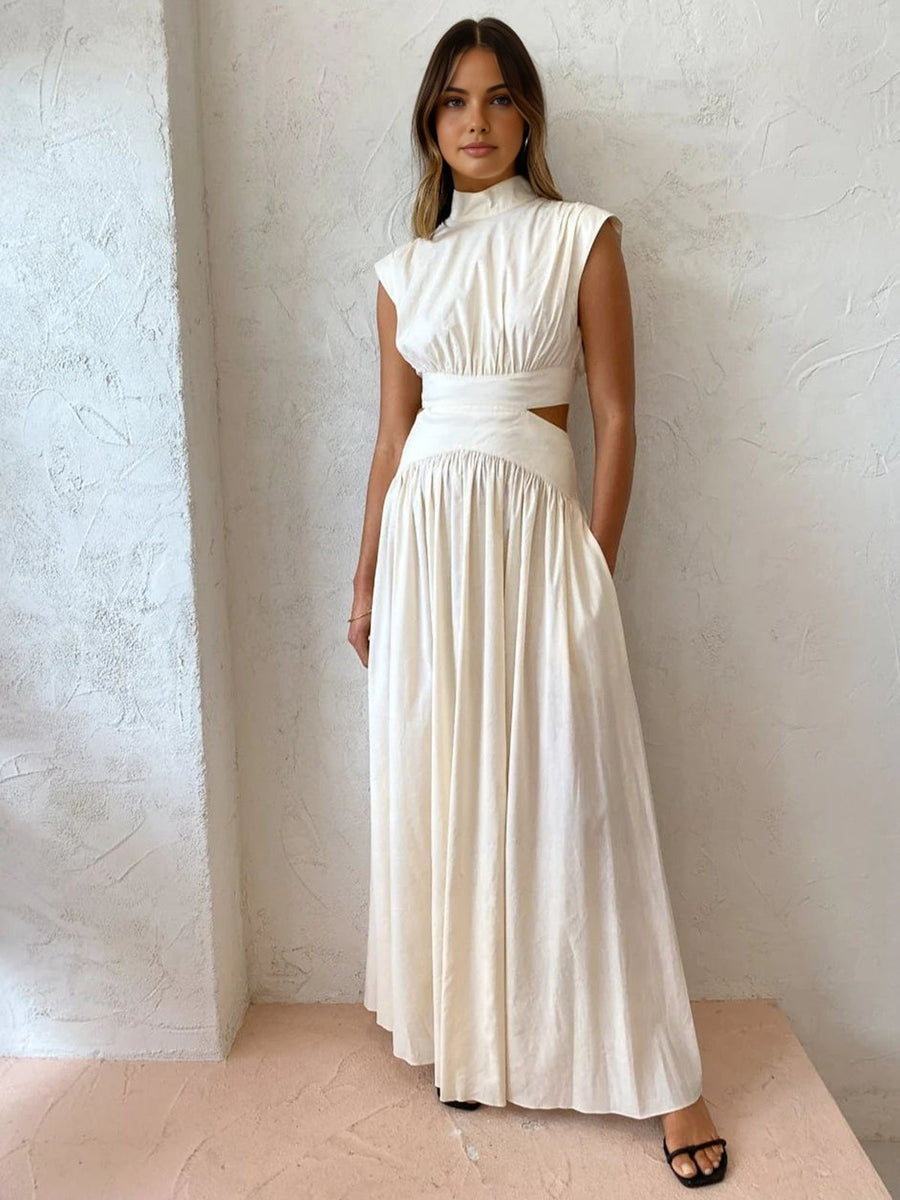 Women's Elegant Maxi Dress | Sleeveless High Neck Cut-Out Formal Gown 0