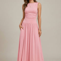 Women's Elegant Maxi Dress | Sleeveless Ruched Waist with Pockets | Flattering Summer Evening Dress 0