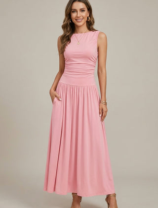Women's Elegant Maxi Dress | Sleeveless Ruched Waist with Pockets | Flattering Summer Evening Dress 0