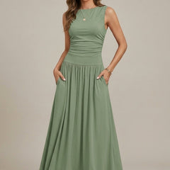 Women's Elegant Maxi Dress | Sleeveless Ruched Waist with Pockets | Flattering Summer Evening Dress 2