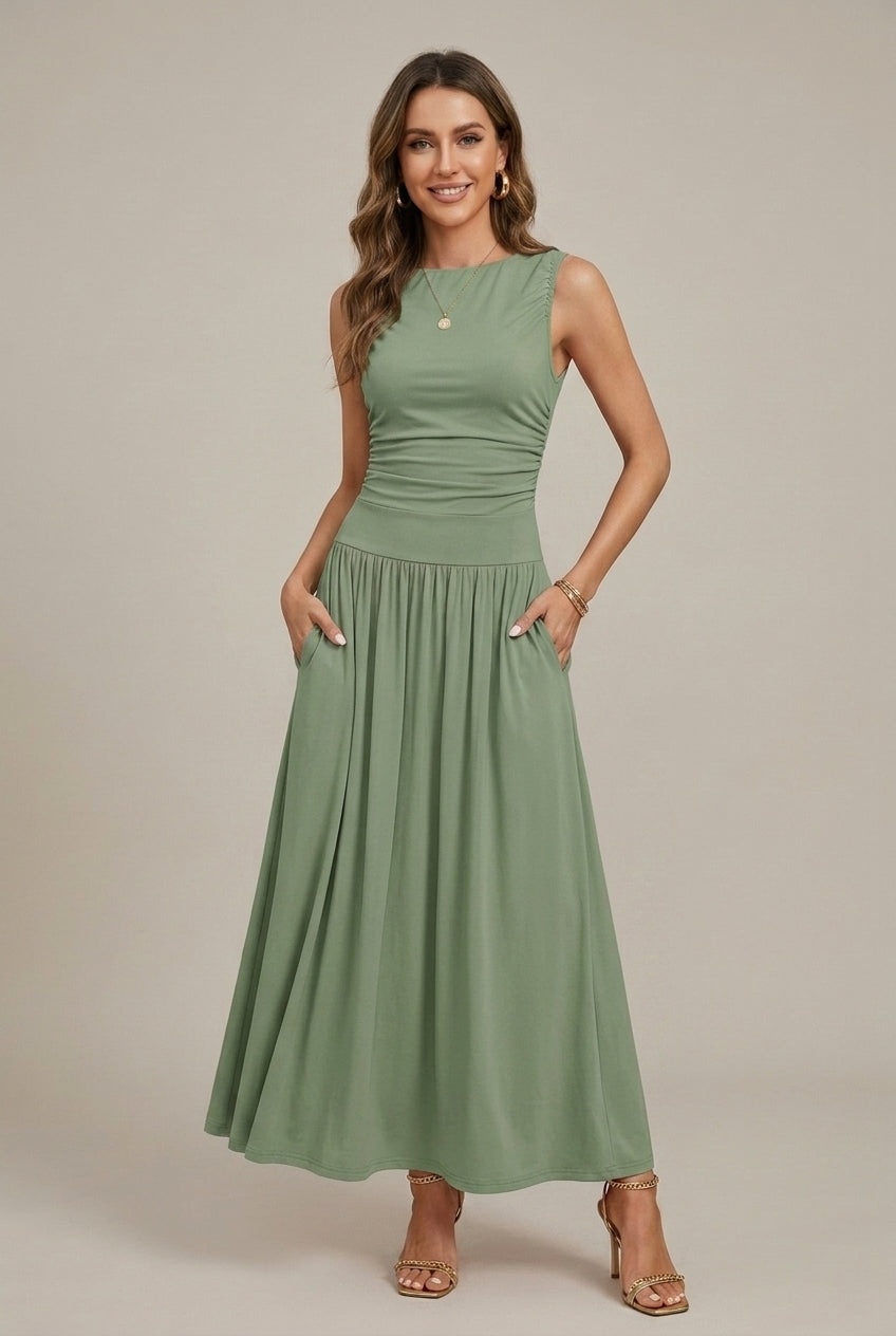 Women's Elegant Maxi Dress | Sleeveless Ruched Waist with Pockets | Flattering Summer Evening Dress 2