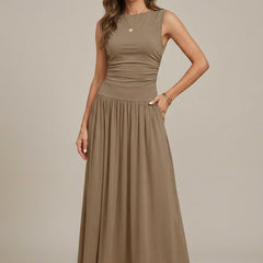 Women's Elegant Maxi Dress | Sleeveless Ruched Waist with Pockets | Flattering Summer Evening Dress 3