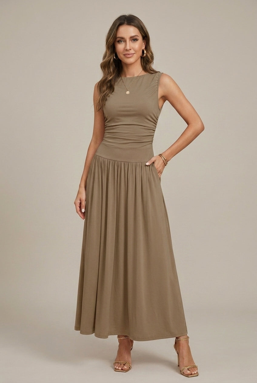 Women's Elegant Maxi Dress | Sleeveless Ruched Waist with Pockets | Flattering Summer Evening Dress 3