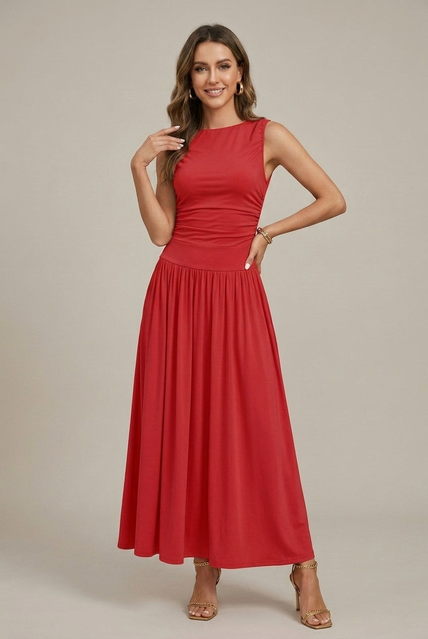 Women's Elegant Maxi Dress | Sleeveless Ruched Waist with Pockets | Flattering Summer Evening Dress 4