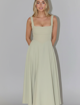 Women's Elegant Midi Dress | Chic Square Neckline High Waist Summer Dress 0