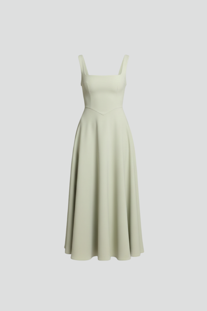 Women's Elegant Midi Dress | Chic Square Neckline High Waist Summer Dress 1