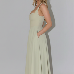 Women's Elegant Midi Dress | Chic Square Neckline High Waist Summer Dress 2