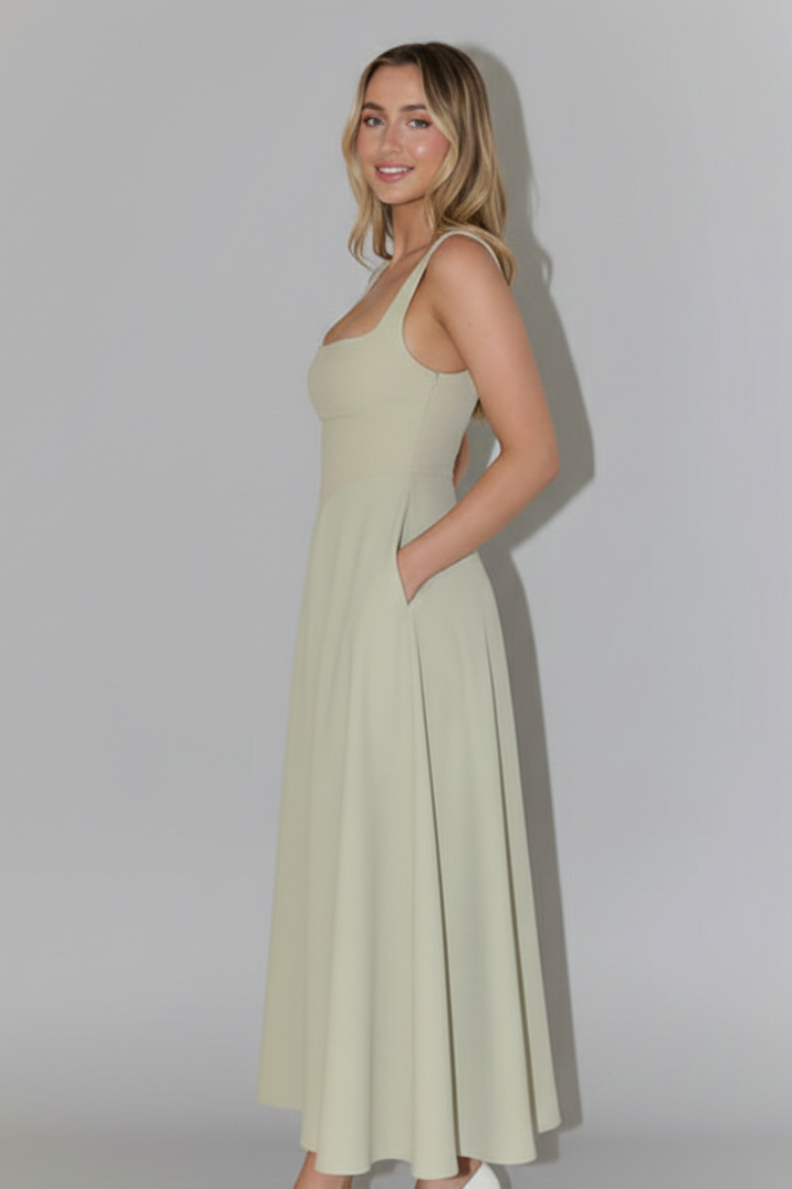 Women's Elegant Midi Dress | Chic Square Neckline High Waist Summer Dress 2