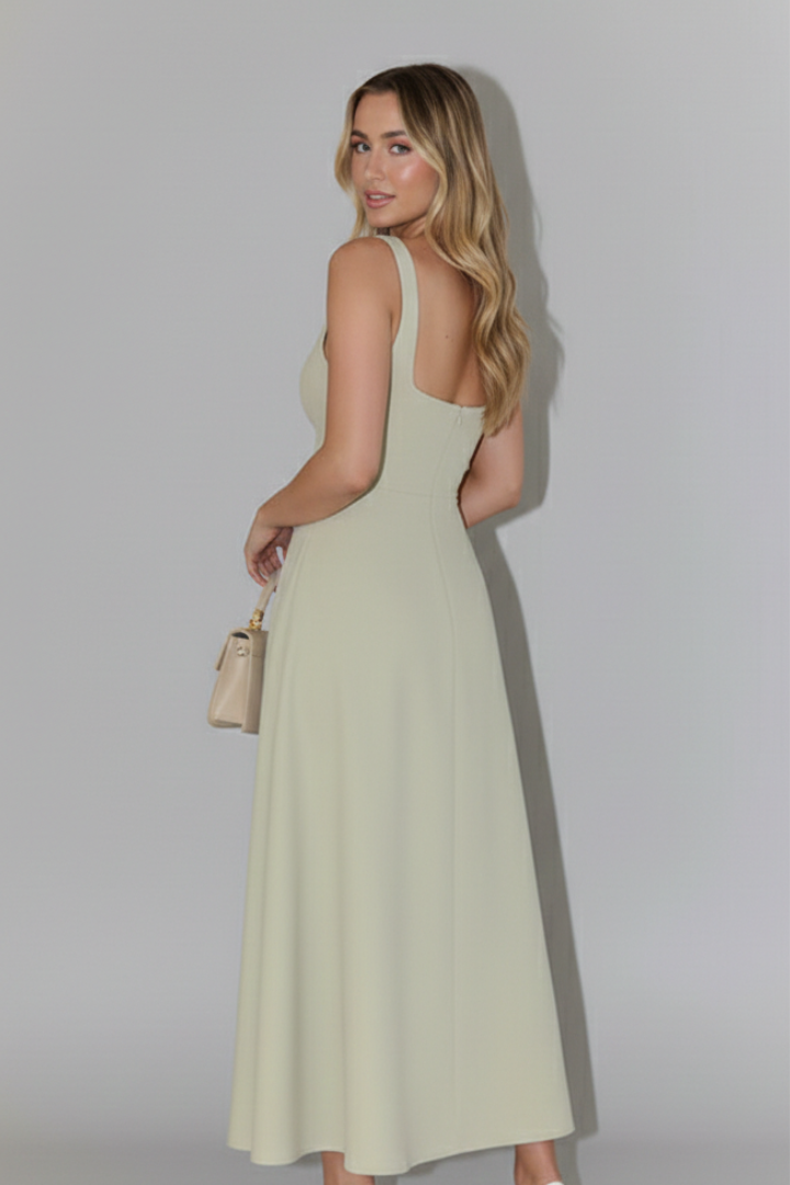 Women's Elegant Midi Dress | Chic Square Neckline High Waist Summer Dress 3
