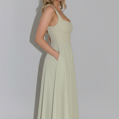 Women's Elegant Midi Dress | Chic Square Neckline High Waist Summer Dress 4