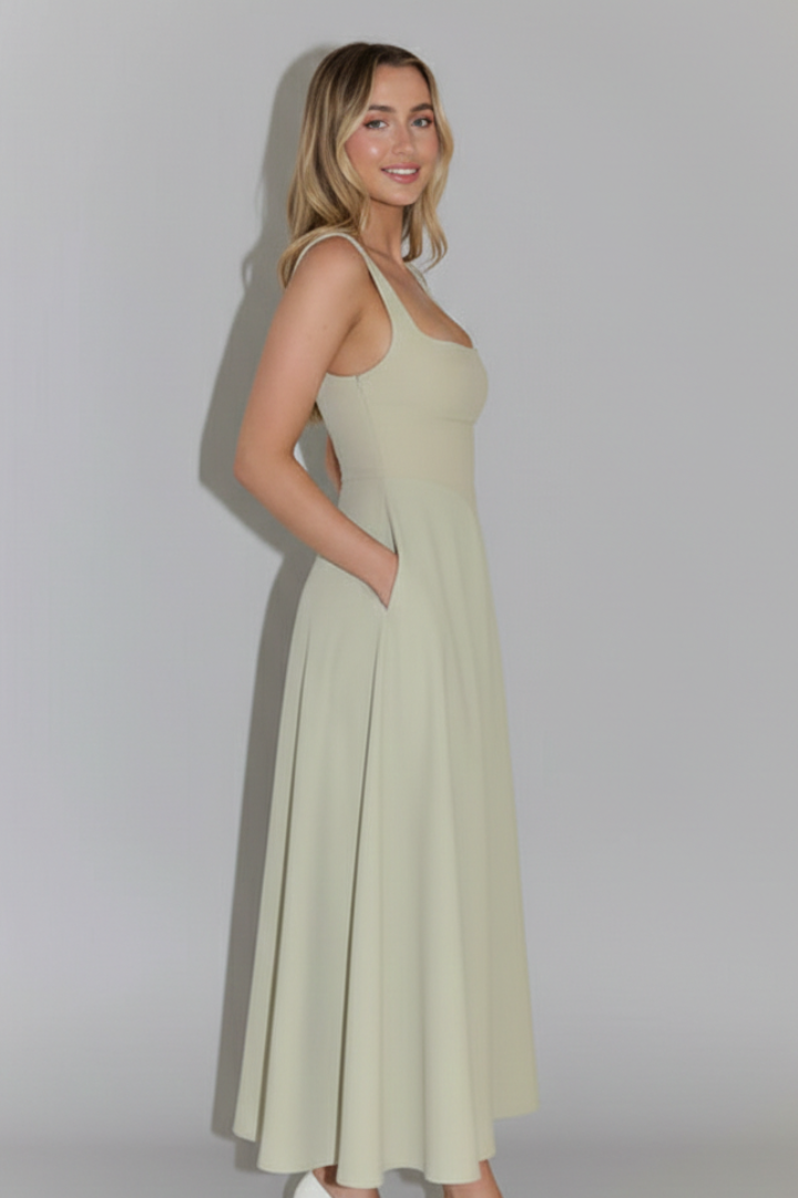 Women's Elegant Midi Dress | Chic Square Neckline High Waist Summer Dress 4