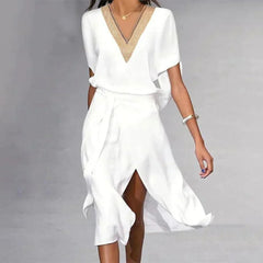 Women's Elegant Midi Dress | Draped Sleeve Formal Cocktail Dress for Special Occasions 0