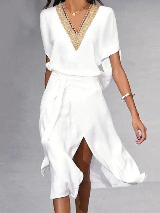 Women's Elegant Midi Dress | Draped Sleeve Formal Cocktail Dress for Special Occasions 1