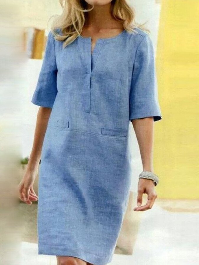 Women's Elegant Midi Dress | Relaxed Fit Notch Neck Everyday Wear 0