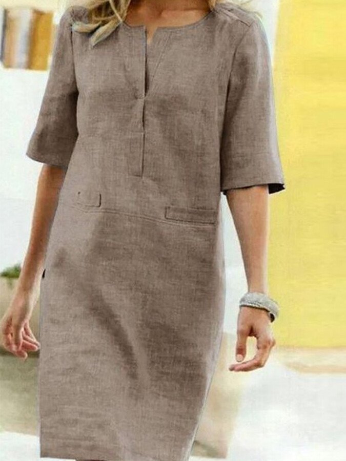 Women's Elegant Midi Dress | Relaxed Fit Notch Neck Everyday Wear 1