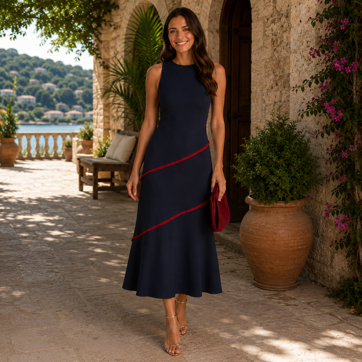 Women's Elegant Midi Dress | Sophisticated Fitted Cocktail Gown 0