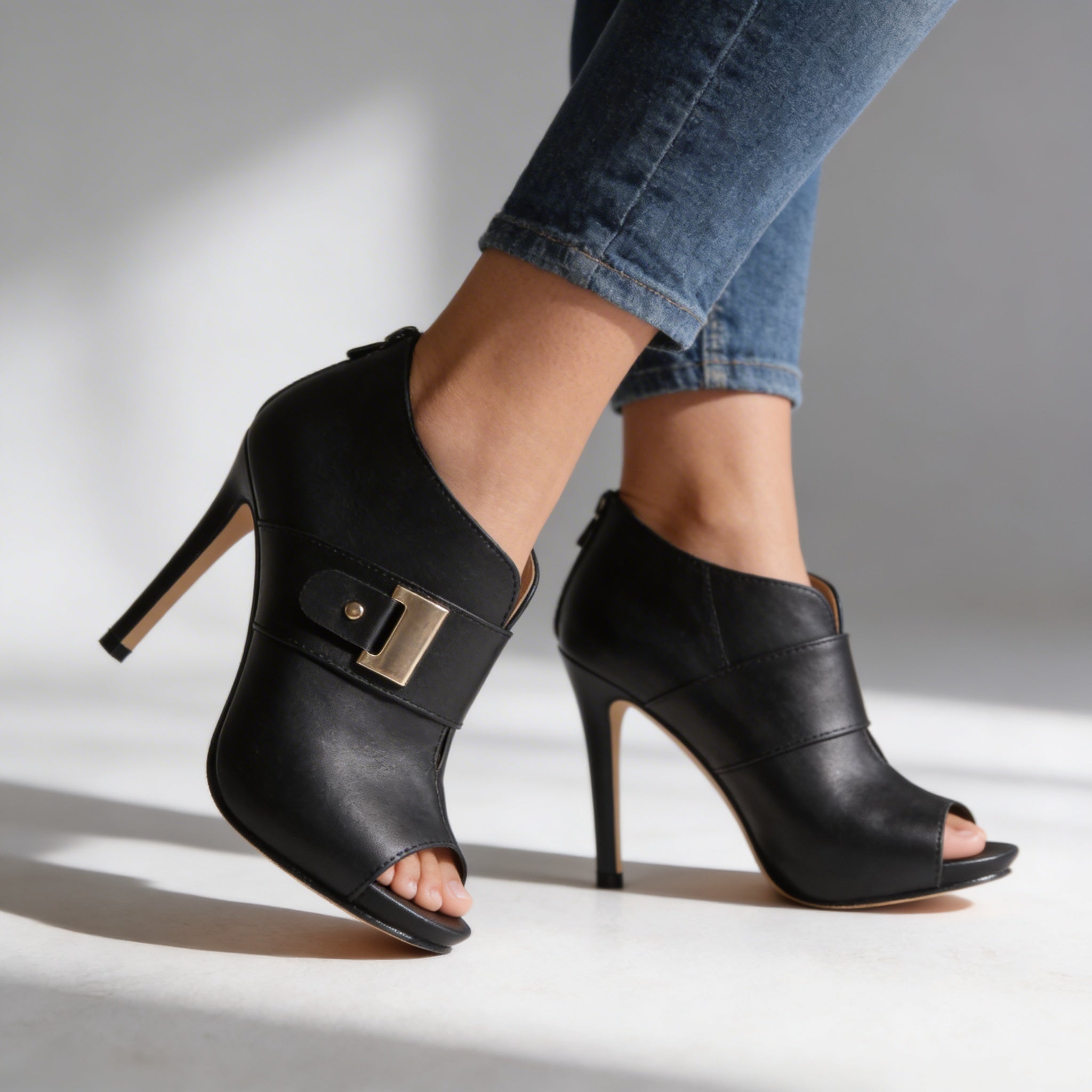 Women's Elegant Open Toe Stiletto Heels | Chic Gold Buckle Summer Footwear 4