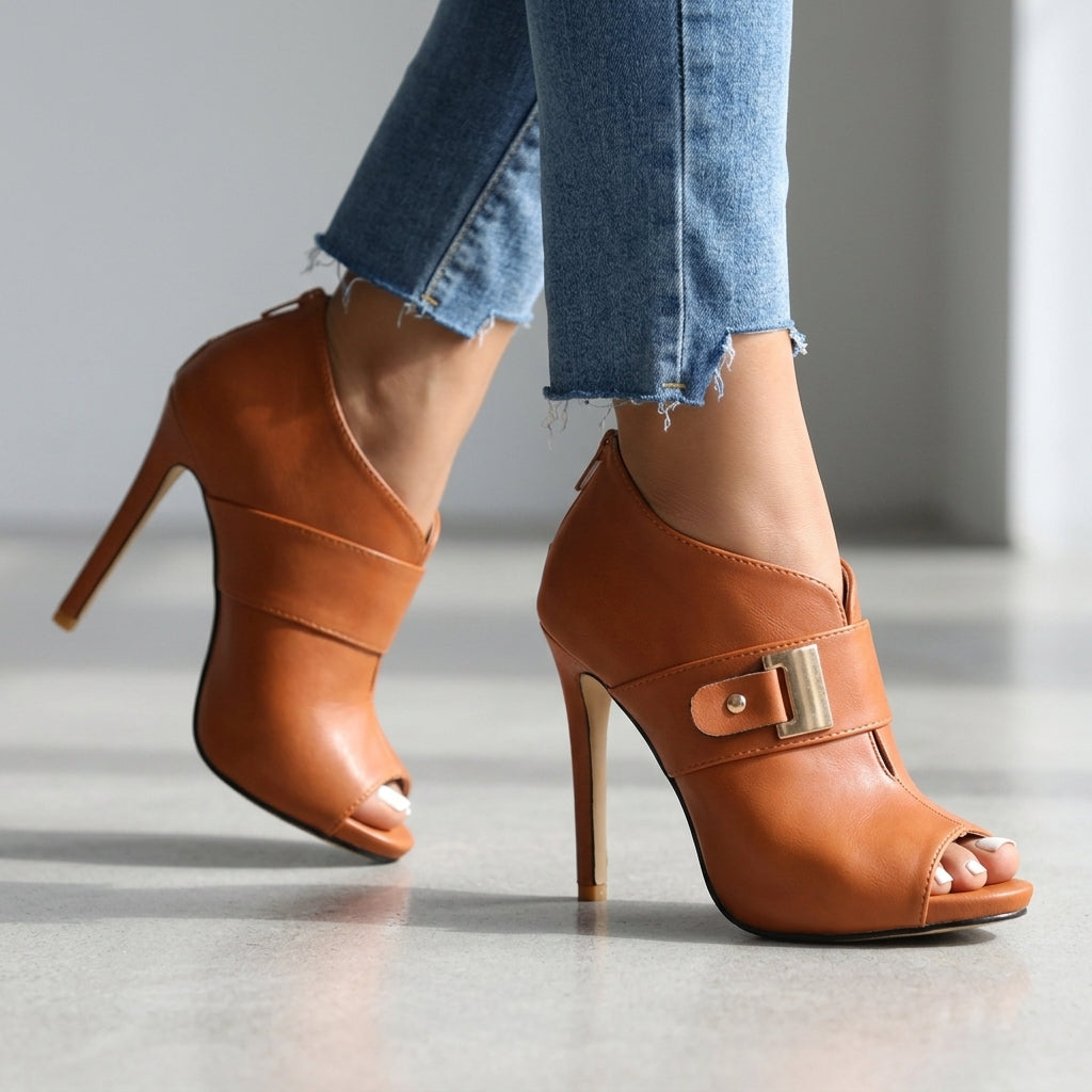 Women's Elegant Open Toe Stiletto Heels | Chic Gold Buckle Summer Footwear 5