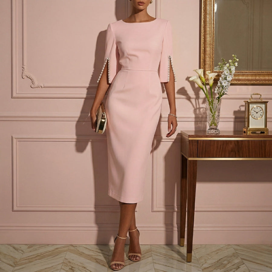 pearl cocktail dress Embroidered 4 / Creme Our Pearl Embroidered Cocktail Dress is a timeless blend of elegance and charm New Arrival Pearl Pink Homecoming