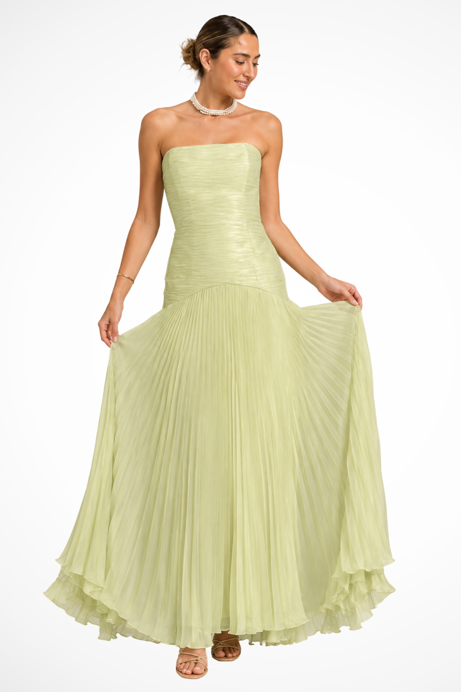 Women's Elegant Pleated Maxi Dress | Modern Strapless Formal Gown for Weddings 0