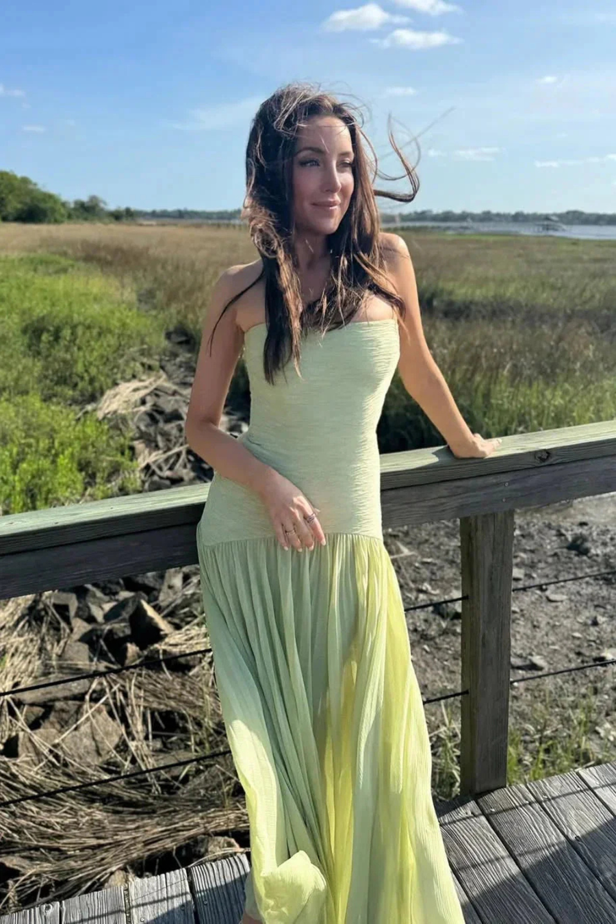 Women's Elegant Pleated Maxi Dress | Modern Strapless Formal Gown for Weddings 1