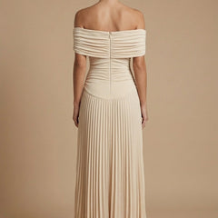 Womens Elegant Pleated Maxi Dress | Off-Shoulder Formal Gown for Weddings and Special Events 2