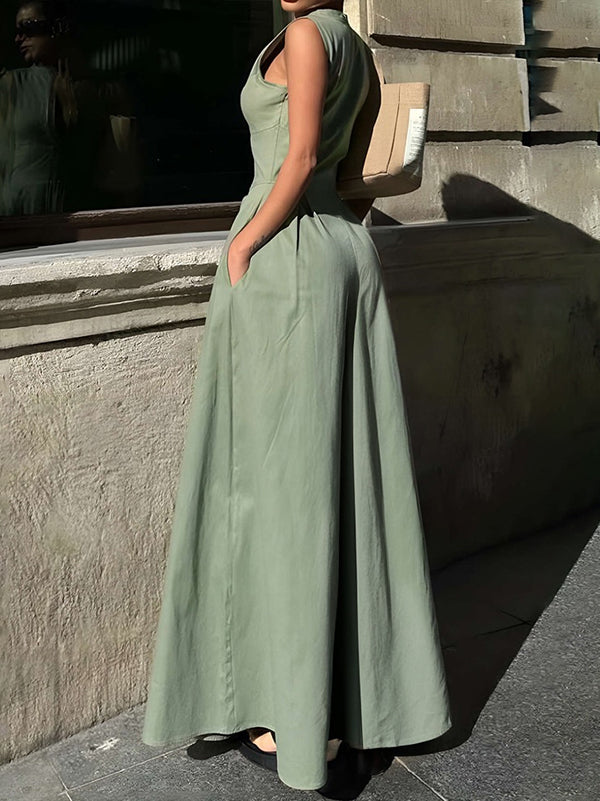 Women's Elegant Polyester Maxi Dress | Structured Fitted Bodice with Full Skirt 1