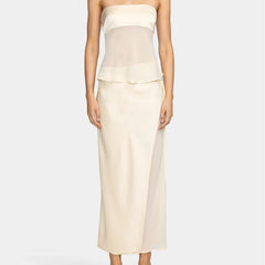 Women's Elegant Polyester Skirt Set | Chic Strapless Top and Asymmetrical Midi Skirt 4