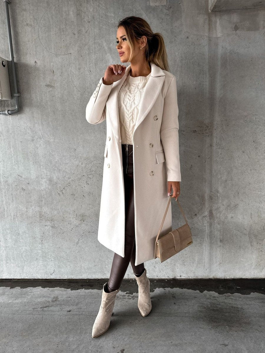 Women's Elegant Polyester Trench Coat | Classic Long-Line Winter Outerwear 0