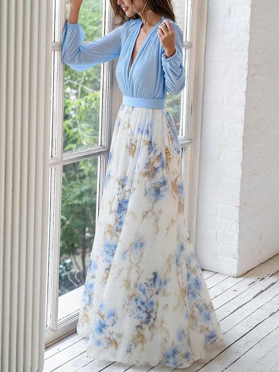 Women's Elegant Printed Maxi Dress | Flattering Gathered Bodice Summer Evening Wear 1