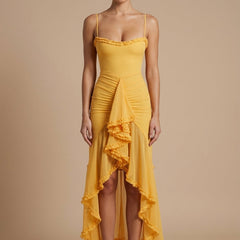 Women's Elegant Ruched Maxi Dress | Sweetheart Neckline with Ruffle Details for Summer Formal Events 0