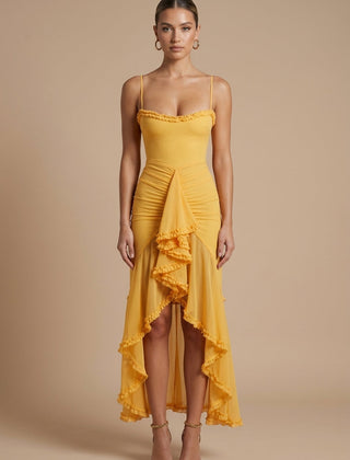 Women's Elegant Ruched Maxi Dress | Sweetheart Neckline with Ruffle Details for Summer Formal Events 0