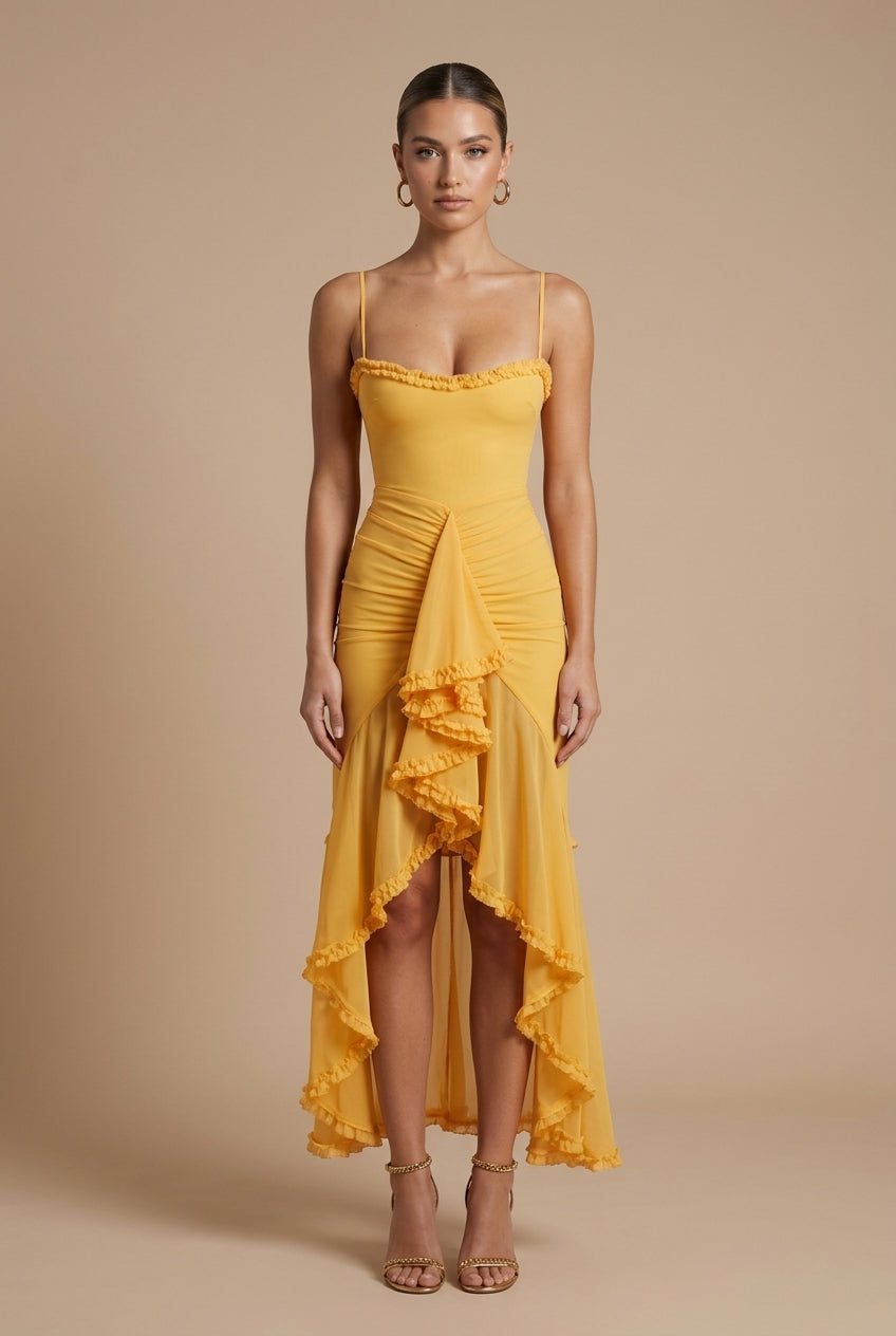 Women's Elegant Ruched Maxi Dress | Sweetheart Neckline with Ruffle Details for Summer Formal Events 0