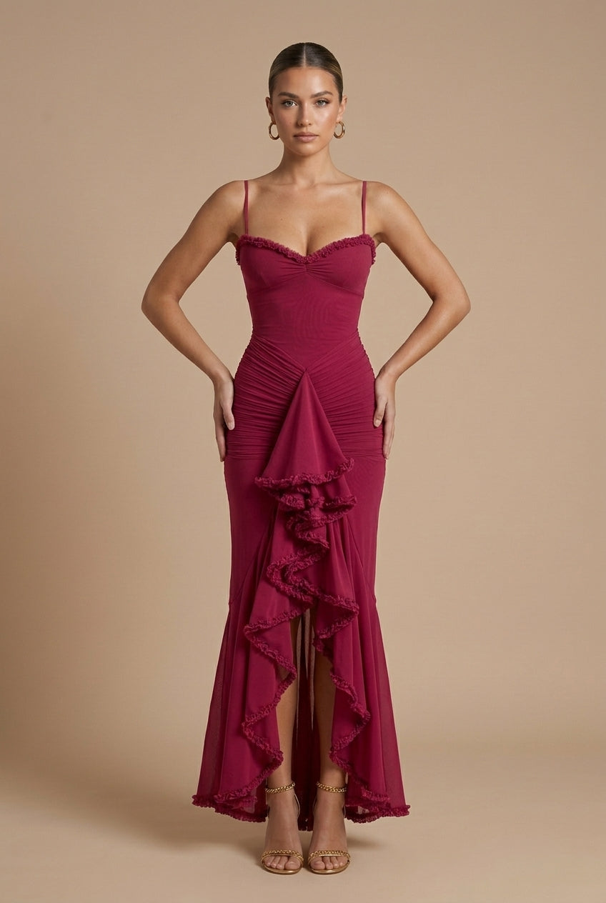 Women's Elegant Ruched Maxi Dress | Sweetheart Neckline with Ruffle Details for Summer Formal Events 5