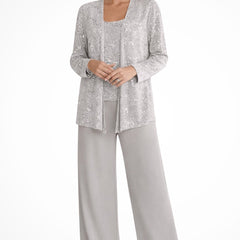 Women's Elegant Sequined Three-Piece Pants Suit | Chic Wide Leg Outfit 0