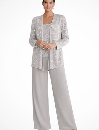 Women's Elegant Sequined Three-Piece Pants Suit | Chic Wide Leg Outfit 0