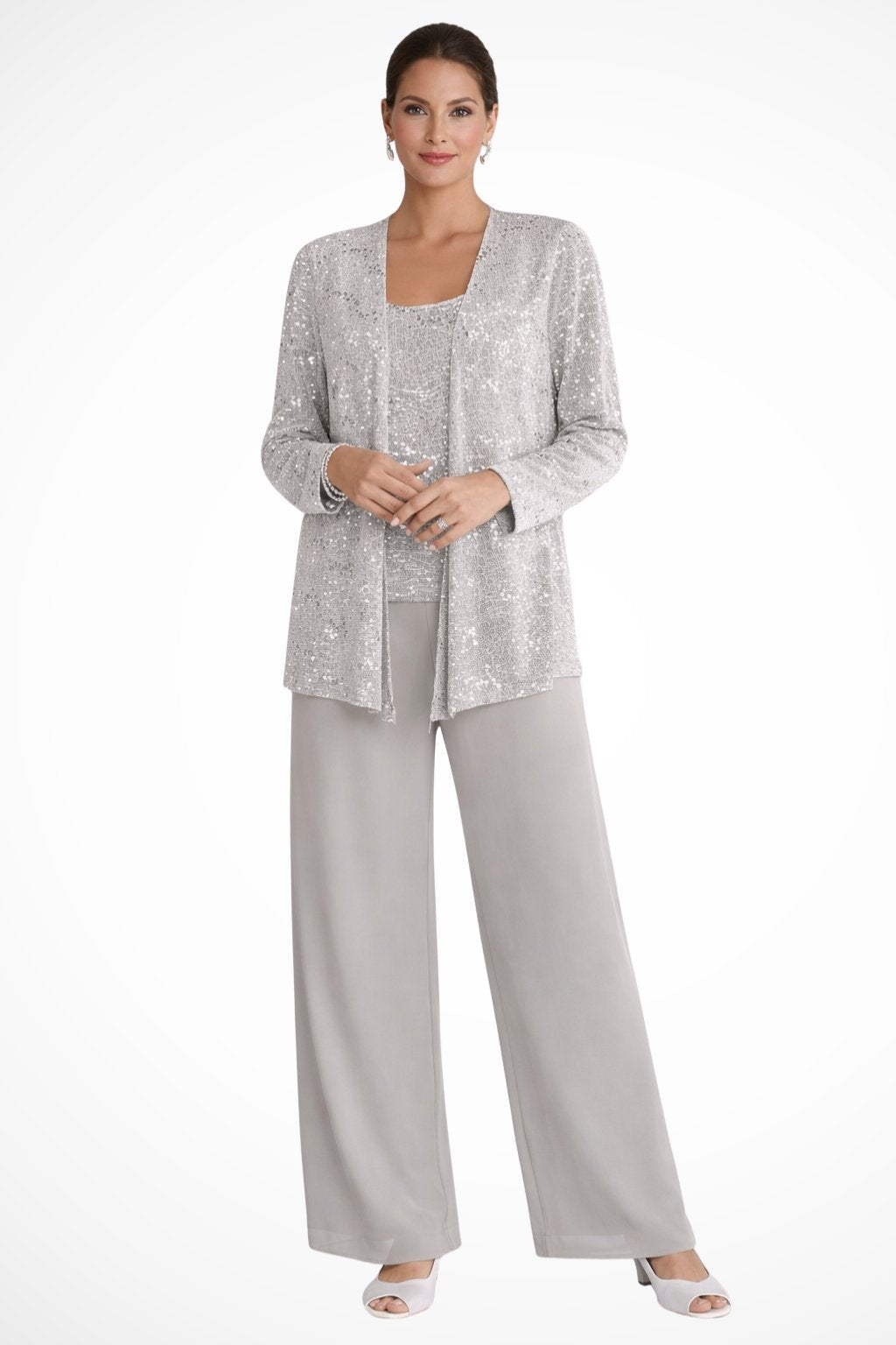 Women's Elegant Sequined Three-Piece Pants Suit | Chic Wide Leg Outfit 0